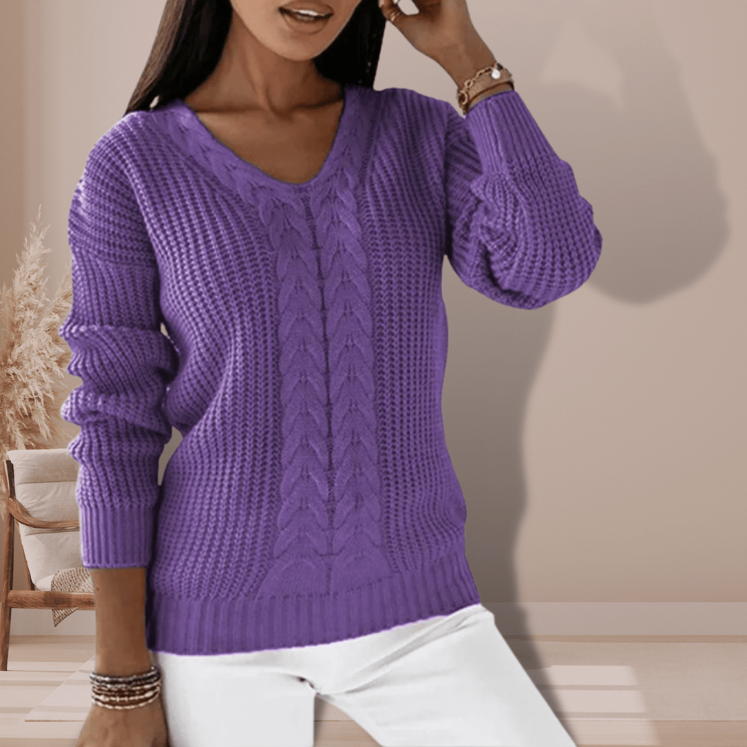 Annabelle | Winter-Ready V-Neck Cable Knit Sweater