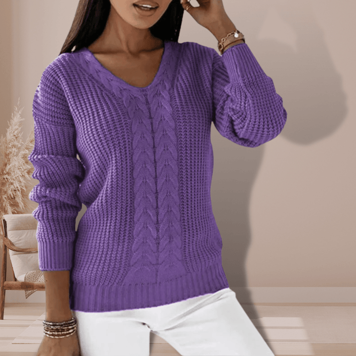 Annabelle | Winter-Ready V-Neck Cable Knit Sweater