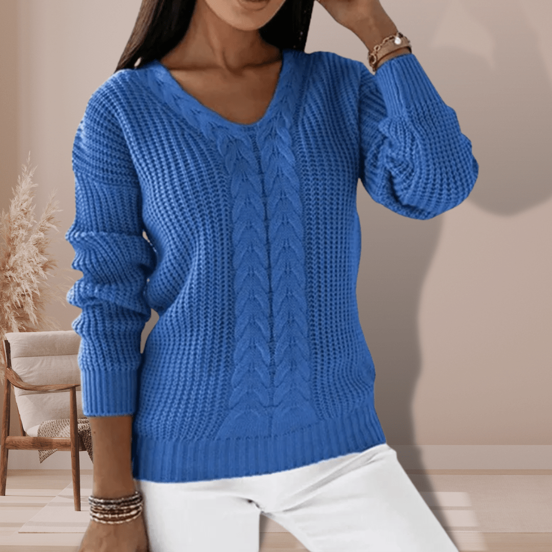 Annabelle | Winter-Ready V-Neck Cable Knit Sweater