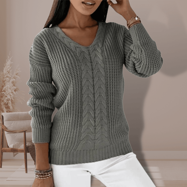 Annabelle | Winter-Ready V-Neck Cable Knit Sweater
