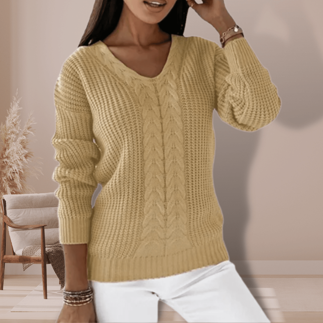 Annabelle | Winter-Ready V-Neck Cable Knit Sweater