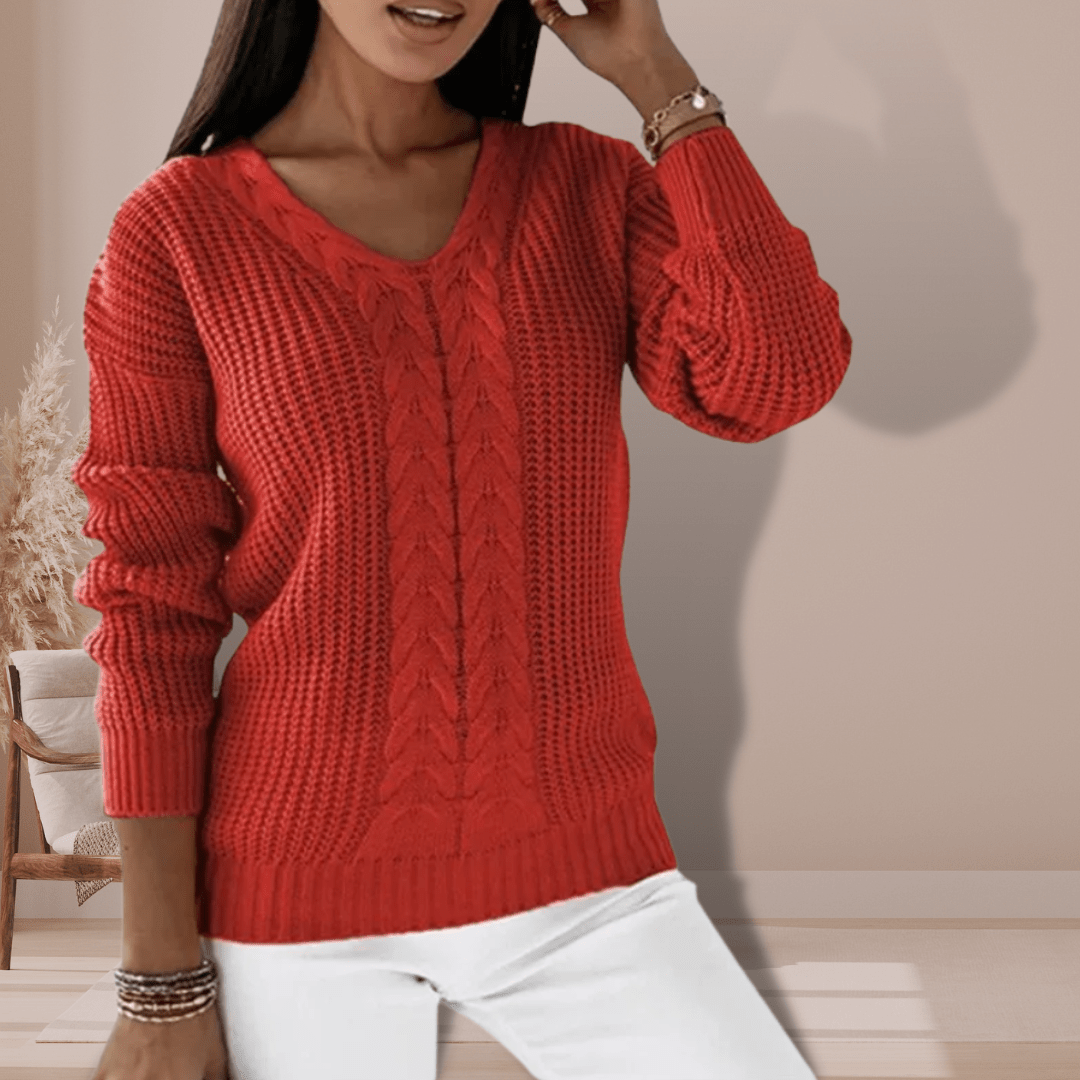 Annabelle | Winter-Ready V-Neck Cable Knit Sweater