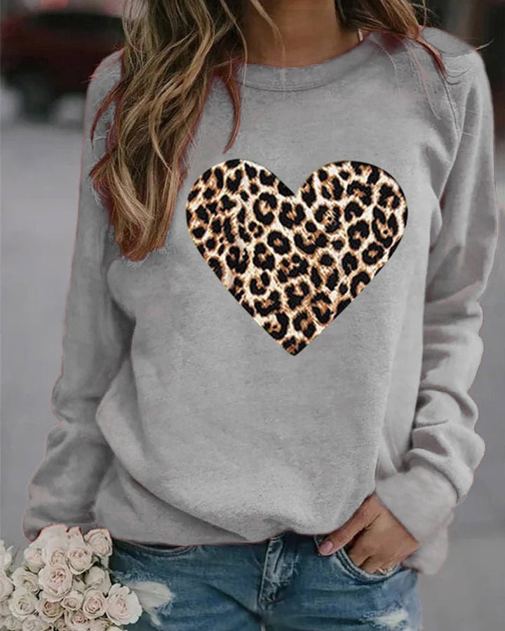 Lottie | Winter Leopard Heart Print Women's Sweatshirt