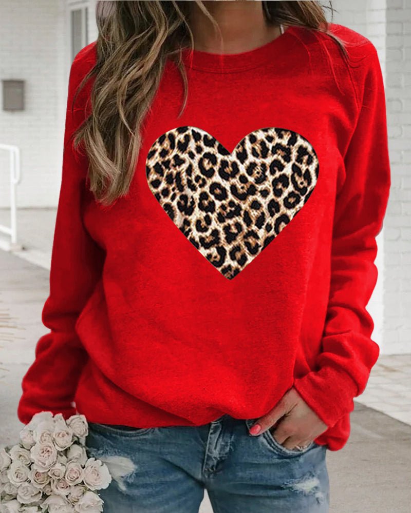 Lottie | Winter Leopard Heart Print Women's Sweatshirt