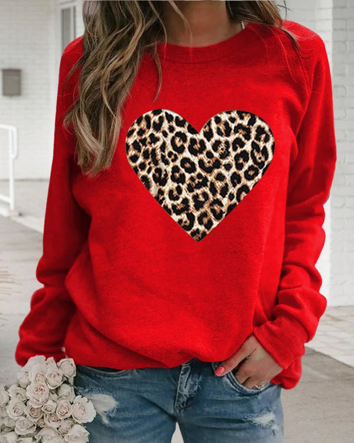 Lottie | Winter Leopard Heart Print Women's Sweatshirt