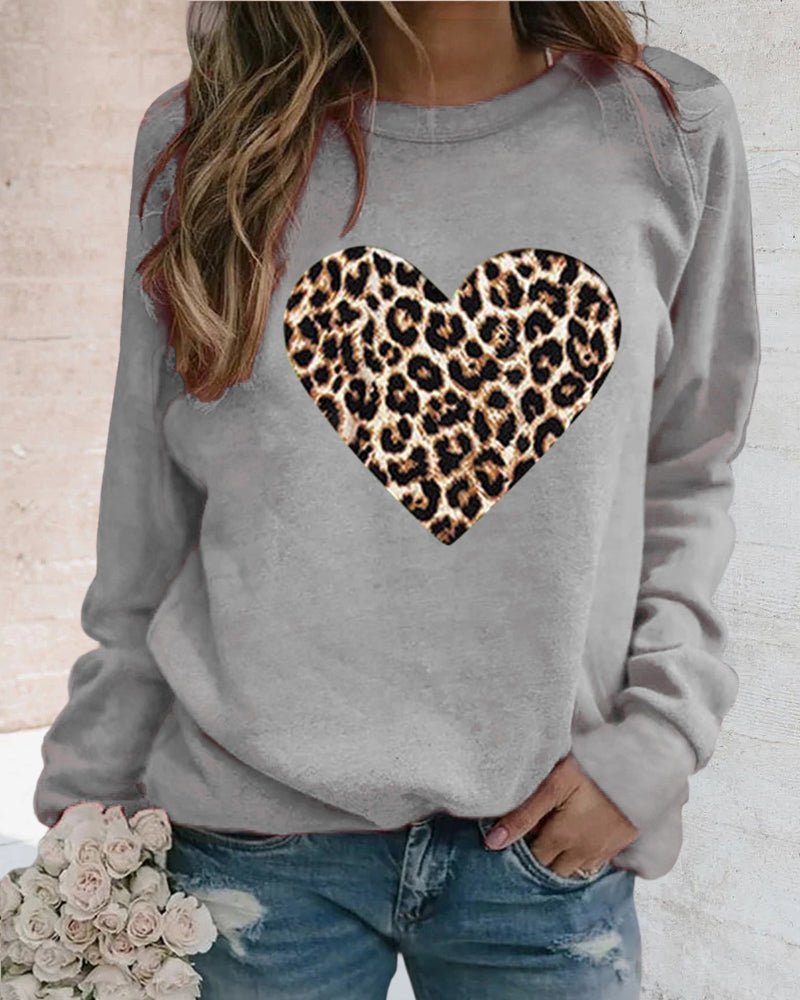 Lottie | Winter Leopard Heart Print Women's Sweatshirt