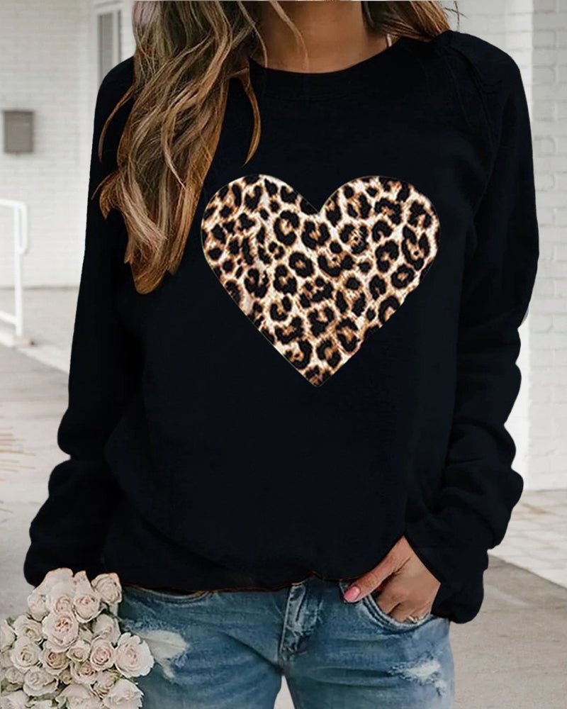 Lottie | Winter Leopard Heart Print Women's Sweatshirt