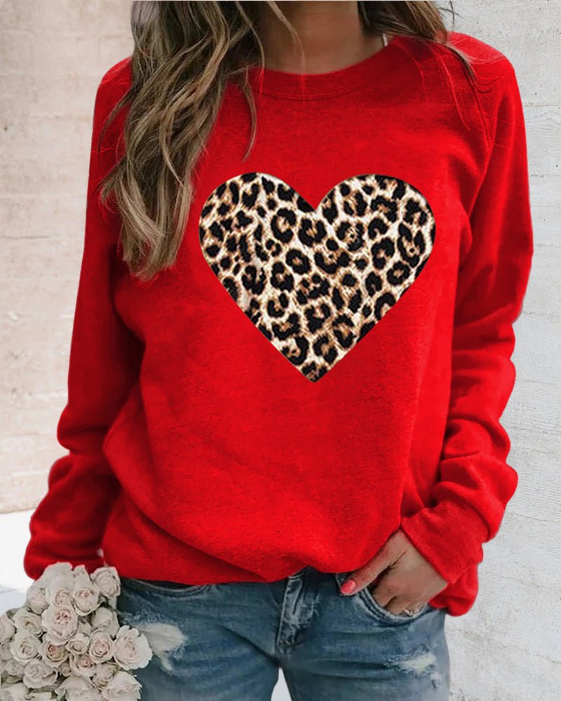 Lottie | Winter Leopard Heart Print Women's Sweatshirt