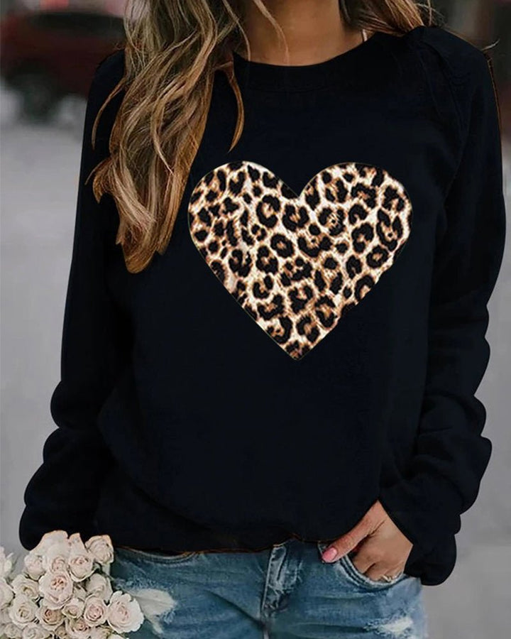 Lottie | Winter Leopard Heart Print Women's Sweatshirt