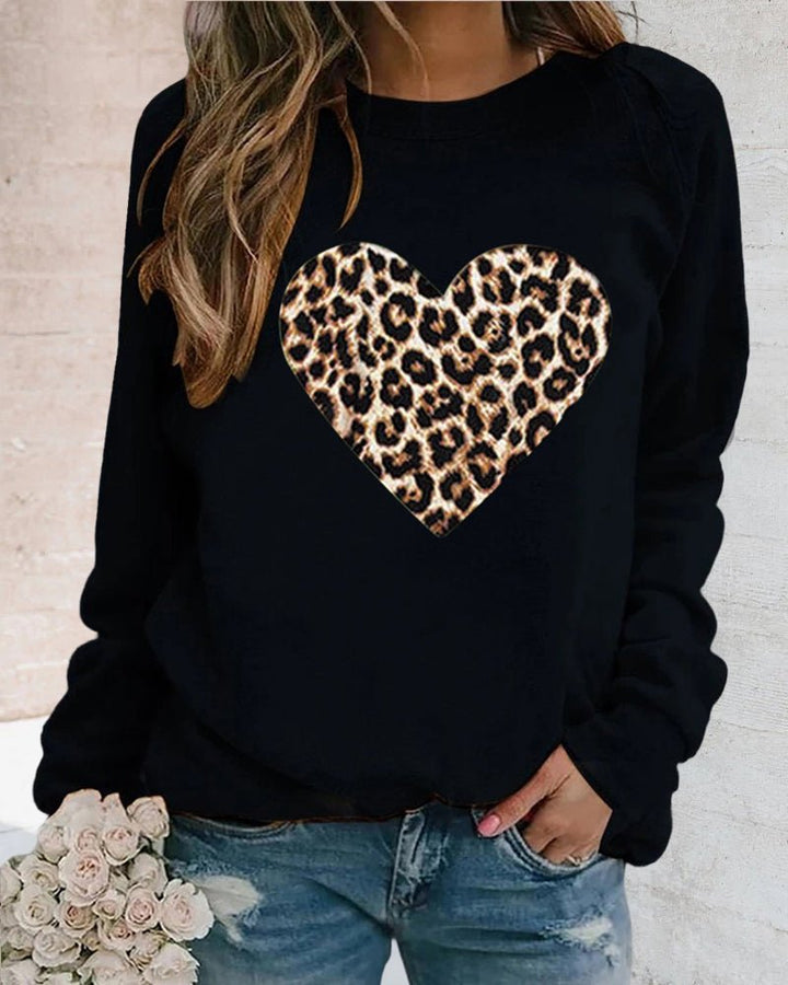 Lottie | Winter Leopard Heart Print Women's Sweatshirt
