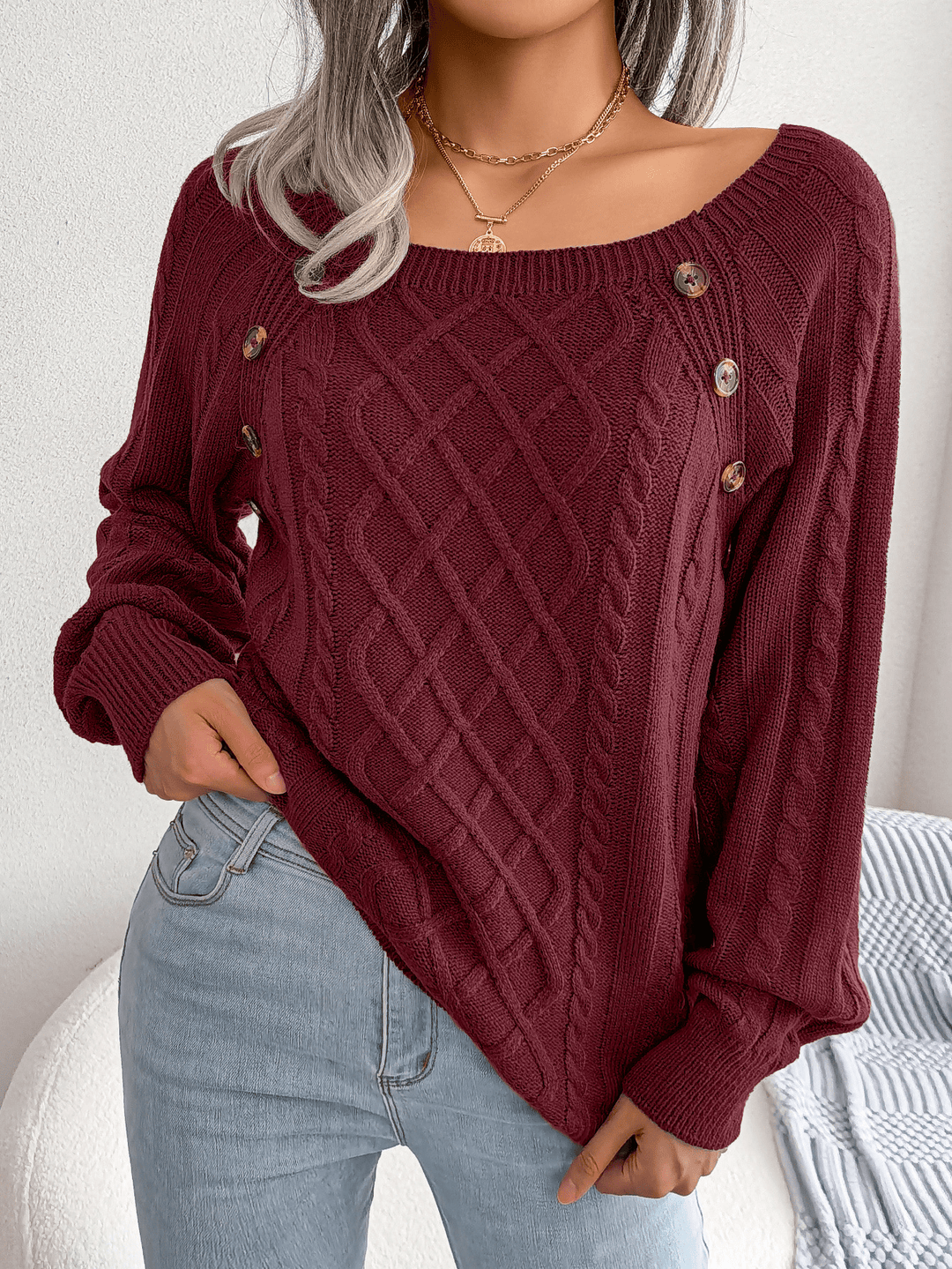 Georgia | Winter Cable Knit Sweater with Button Details