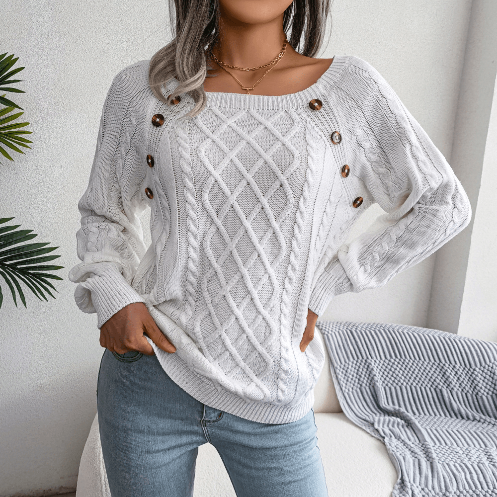 Georgia | Winter Cable Knit Sweater with Button Details