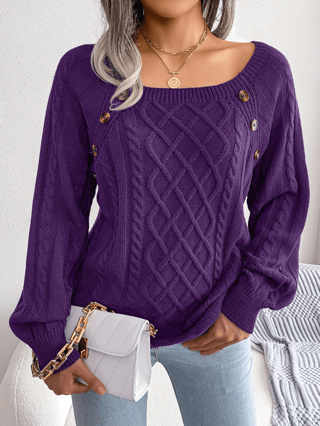 Georgia | Winter Cable Knit Sweater with Button Details