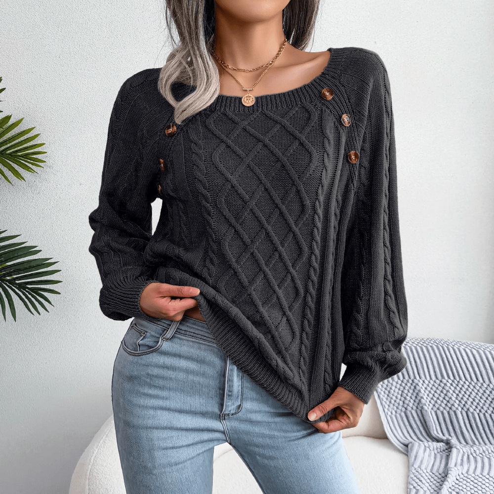 Georgia | Winter Cable Knit Sweater with Button Details