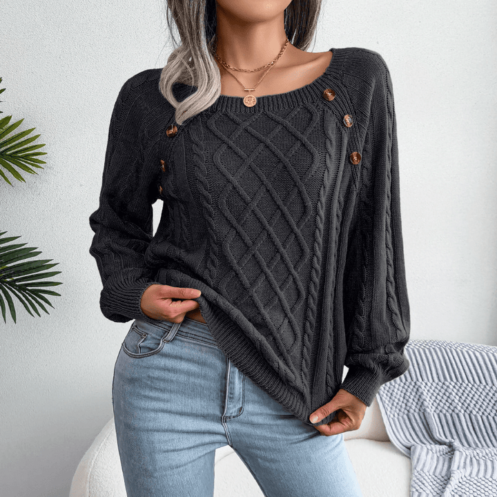 Georgia | Winter Cable Knit Sweater with Button Details
