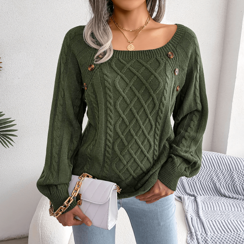 Georgia | Winter Cable Knit Sweater with Button Details