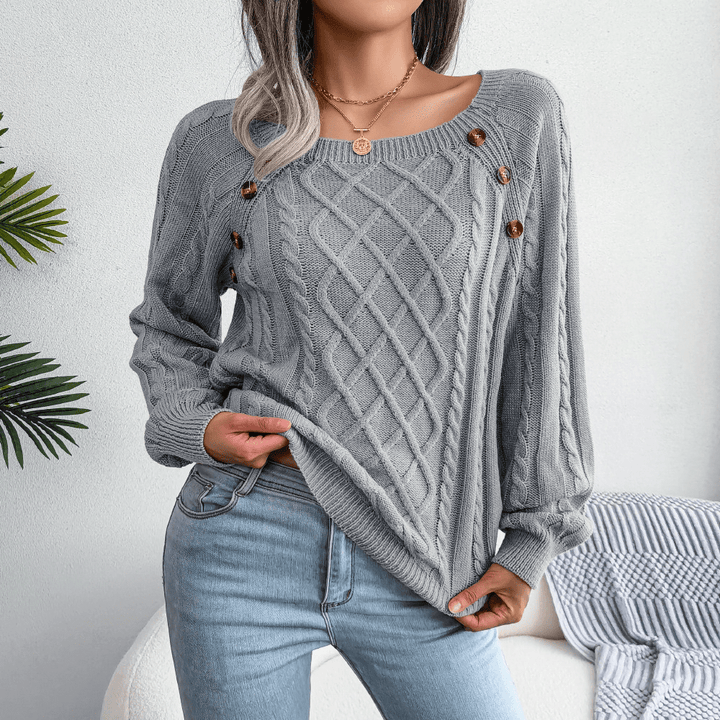 Georgia | Winter Cable Knit Sweater with Button Details