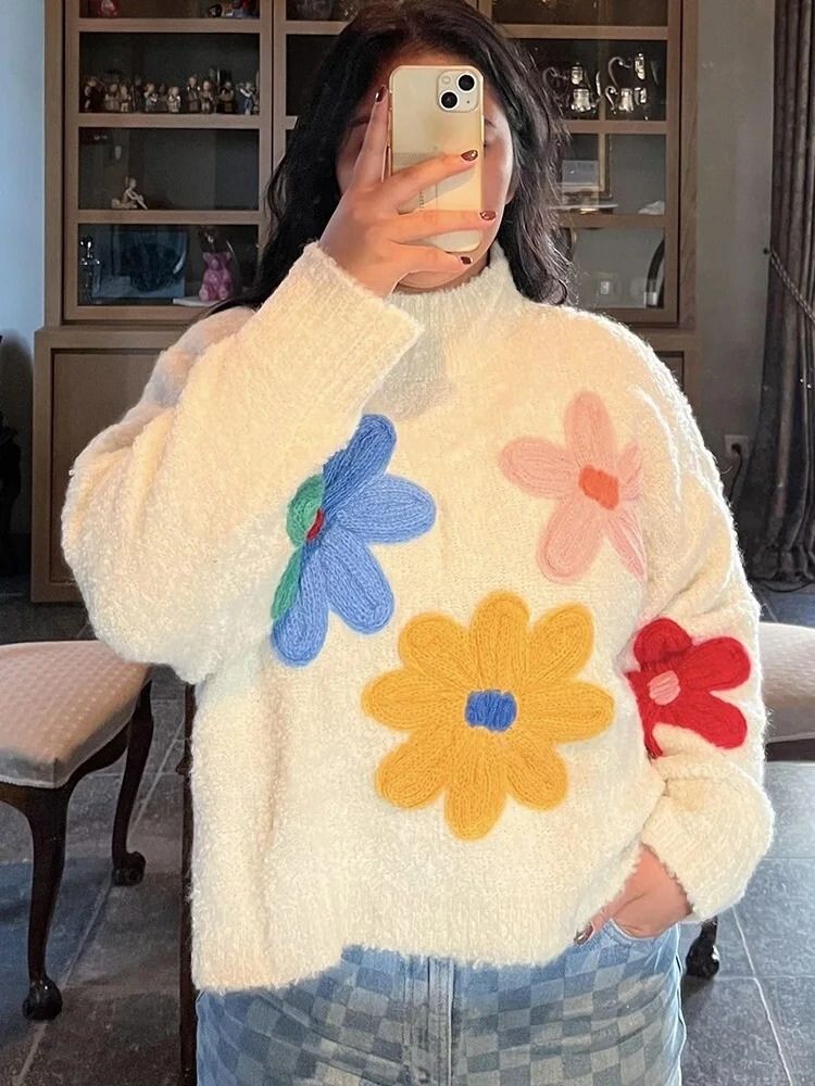 Ruby | Cozy Winter Floral Knit Sweater for Women