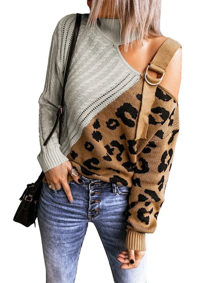 Elsie | Winter Chic One-Shoulder Leopard Sweater