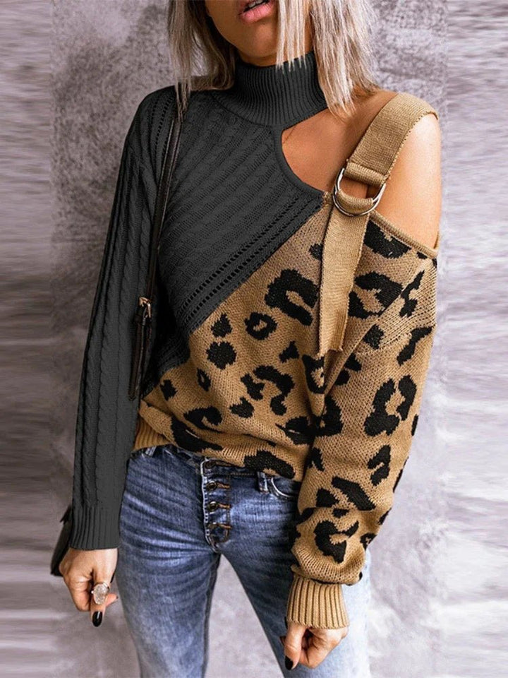 Elsie | Winter Chic One-Shoulder Leopard Sweater