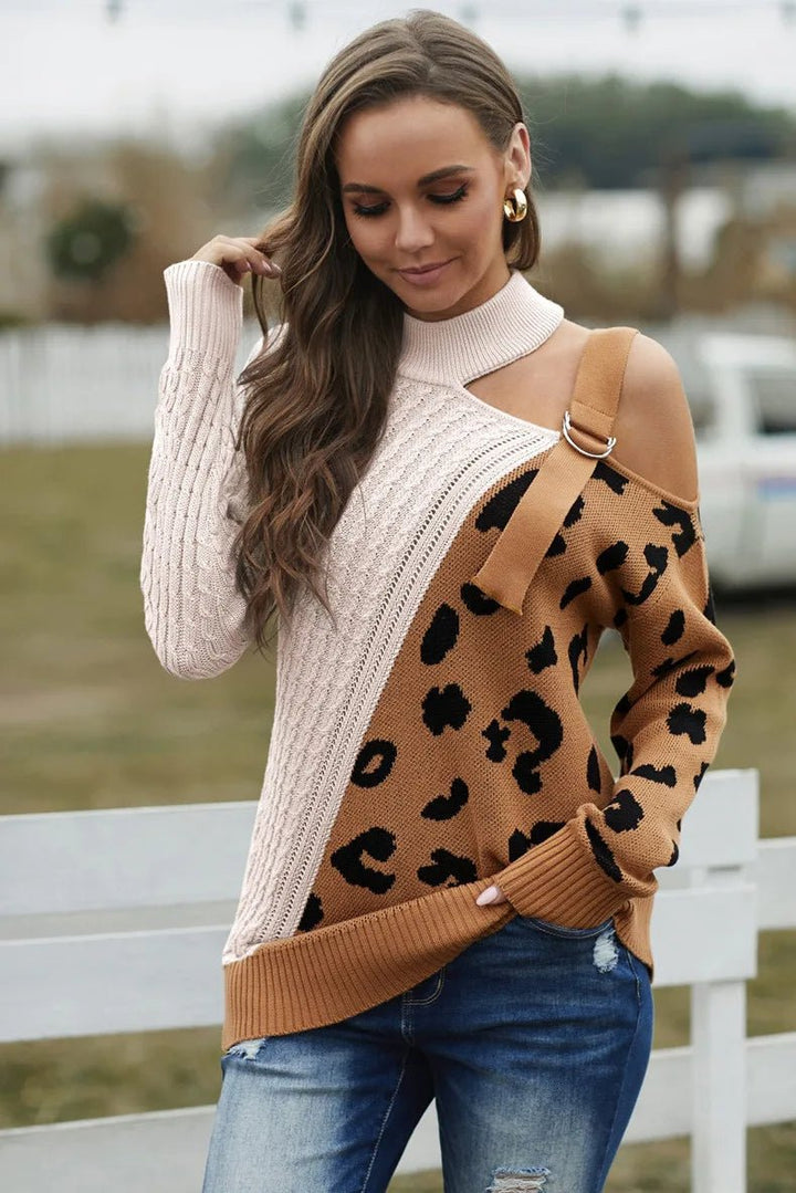 Elsie | Winter Chic One-Shoulder Leopard Sweater