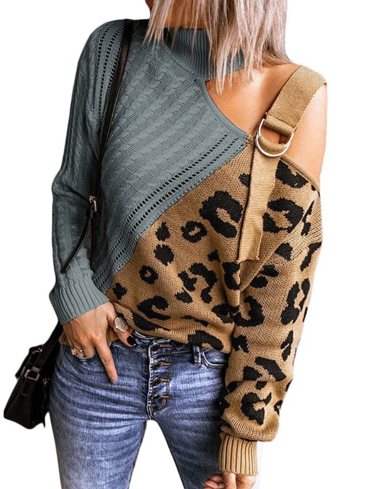 Elsie | Winter Chic One-Shoulder Leopard Sweater