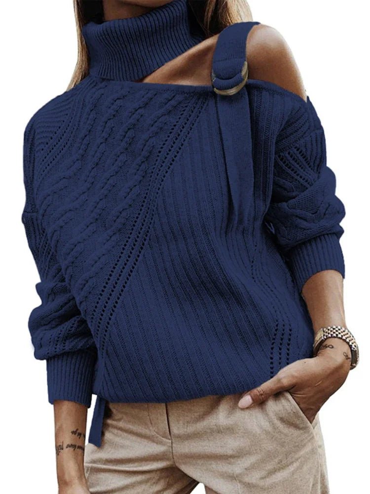 Elsie | Winter Chic One-Shoulder Leopard Sweater