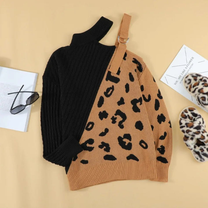 Elsie | Winter Chic One-Shoulder Leopard Sweater