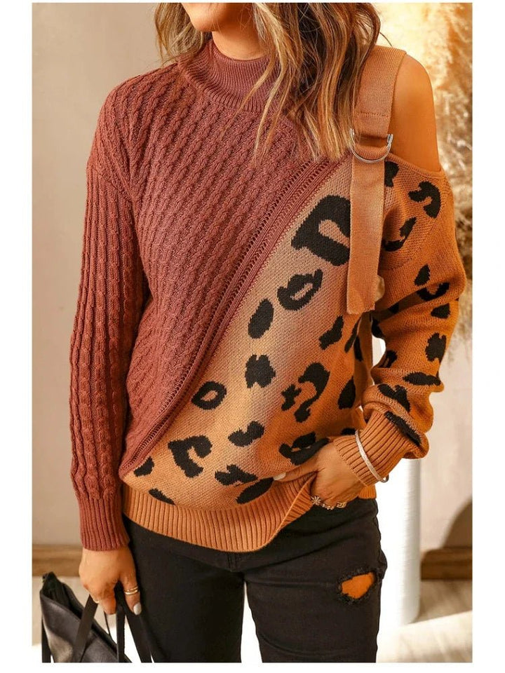Elsie | Winter Chic One-Shoulder Leopard Sweater