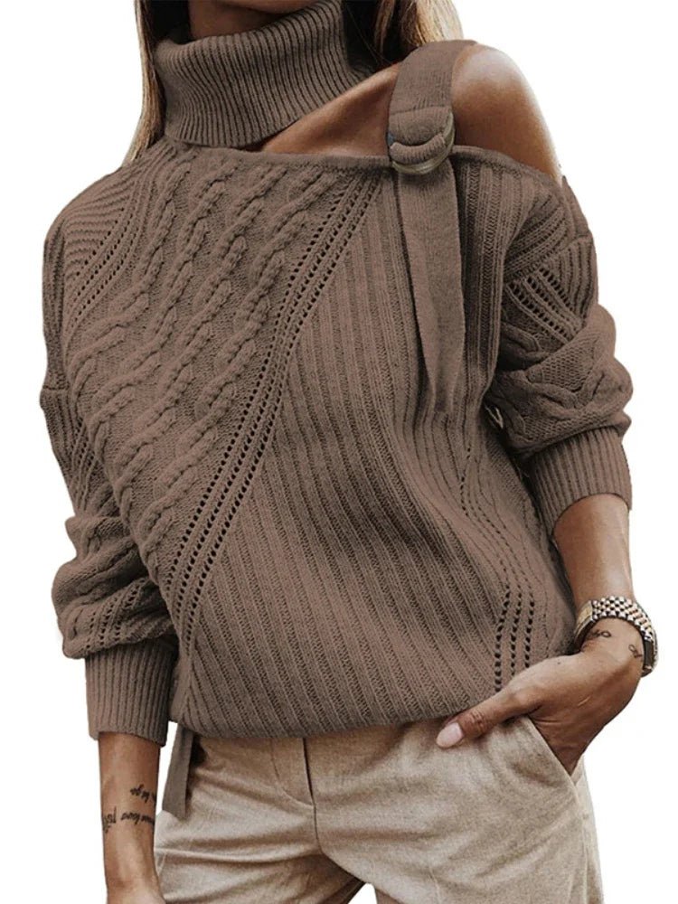 Elsie | Winter Chic One-Shoulder Leopard Sweater